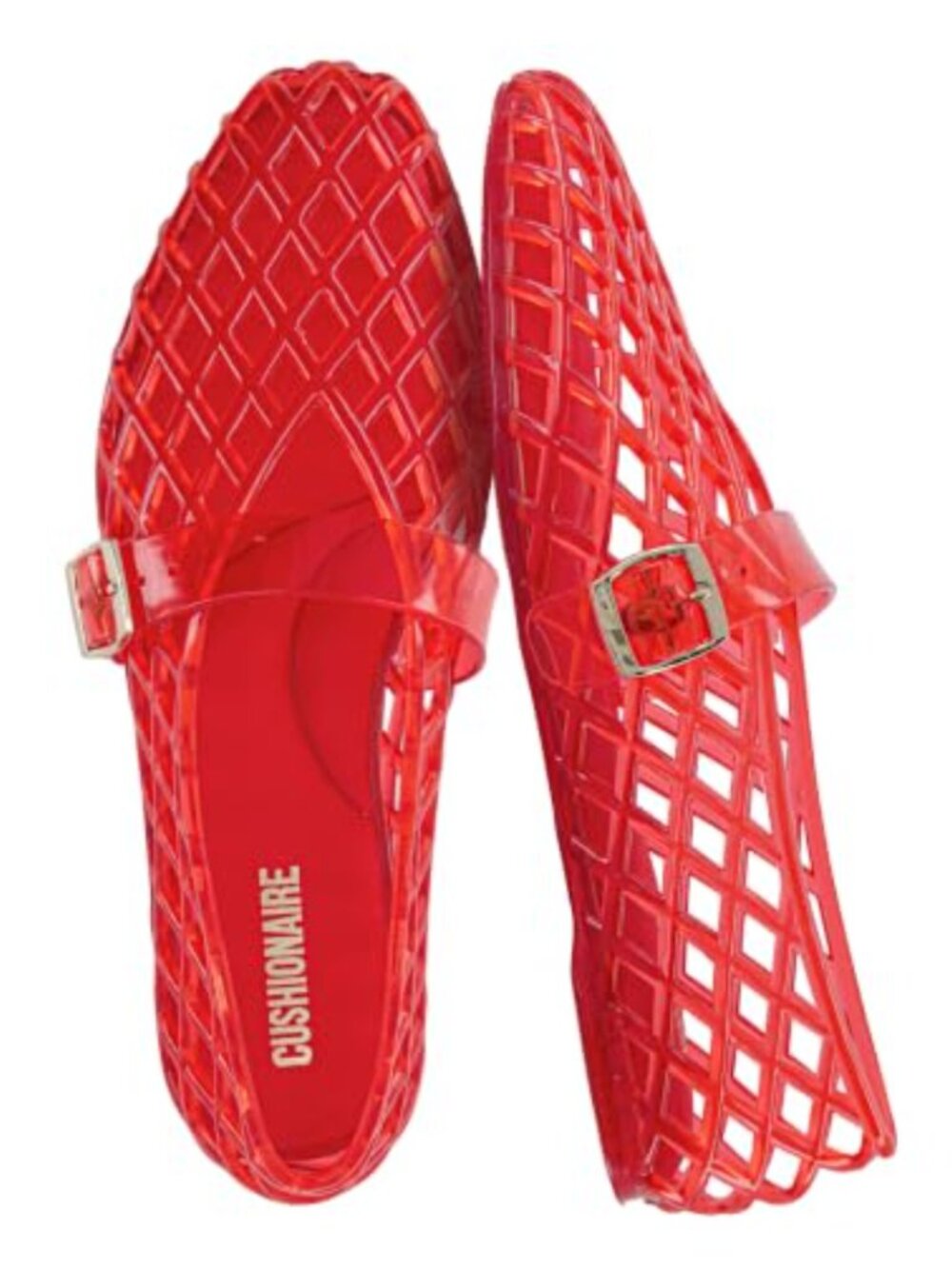 Women's Woven Jelly Cage Ballet Flats Adjustable Buckle Strap Padded